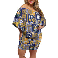 Ekamawir omo Nauru Family Matching Off Shoulder Short Dress and Hawaiian Shirt Pacific Patchwork Xmas Vibes - Polynesian Pride