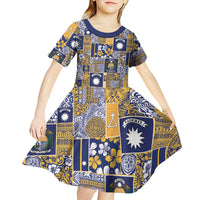 Ekamawir omo Nauru Kid Short Sleeve Dress Pacific Patchwork Xmas Vibes - Polynesian Pride