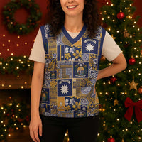 Ekamawir omo Nauru Christmas Knitted V-Neck Vest Pacific Patchwork Xmas Vibes - Polynesian Pride