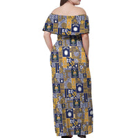 Ekamawir omo Nauru Off Shoulder Maxi Dress Pacific Patchwork Xmas Vibes - Polynesian Pride