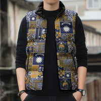 Ekamawir omo Nauru Sleeveless Puffer Jacket Pacific Patchwork Xmas Vibes - Polynesian Pride