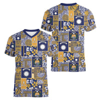 Ekamawir omo Nauru Women V-Neck T-Shirt Pacific Patchwork Xmas Vibes - Polynesian Pride