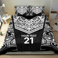 New Zealand Black Fern Custom Bedding Set Maori Tukutuku Black-white Motif