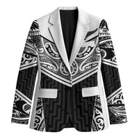 New Zealand Black Fern Custom Blazer Maori Tukutuku Black-white Motif - Polynesian Pride