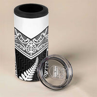 New Zealand Black Fern Custom 4 in 1 Can Cooler Tumbler Maori Tukutuku Black-white Motif