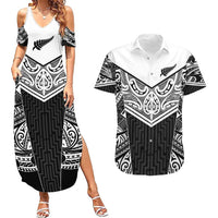 New Zealand Black Fern Custom Couples Matching Summer Maxi Dress and Hawaiian Shirt Maori Tukutuku Black-white Motif