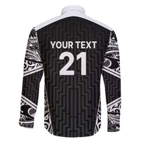 New Zealand Black Fern Custom Family Matching Off Shoulder Maxi Dress and Hawaiian Shirt Maori Tukutuku Black-white Motif