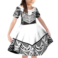 New Zealand Black Fern Custom Family Matching Off Shoulder Short Dress and Hawaiian Shirt Maori Tukutuku Black-white Motif