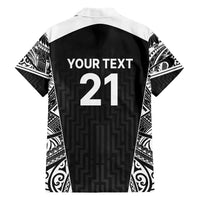New Zealand Black Fern Custom Family Matching Short Sleeve Bodycon Dress and Hawaiian Shirt Maori Tukutuku Black-white Motif