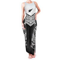 New Zealand Black Fern Custom Family Matching Tank Maxi Dress and Hawaiian Shirt Maori Tukutuku Black-white Motif