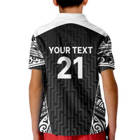 New Zealand Black Fern Custom Kid Polo Shirt Maori Tukutuku Black-white Motif
