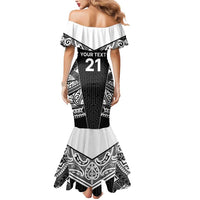 New Zealand Black Fern Custom Mermaid Dress Maori Tukutuku Black-white Motif