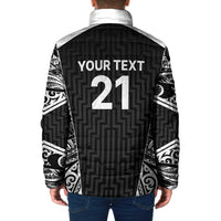 New Zealand Black Fern Custom Padded Jacket Maori Tukutuku Black-white Motif - Polynesian Pride