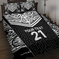 New Zealand Black Fern Custom Quilt Bed Set Maori Tukutuku Black-white Motif