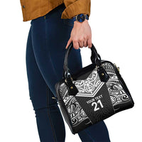 New Zealand Black Fern Custom Shoulder Handbag Maori Tukutuku Black-white Motif