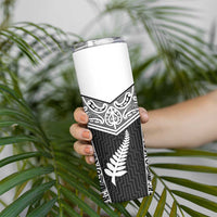 New Zealand Black Fern Custom Skinny Tumbler Maori Tukutuku Black-white Motif
