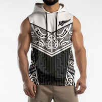 New Zealand Black Fern Custom Sleeveless Hoodie Maori Tukutuku Black-white Motif - Polynesian Pride