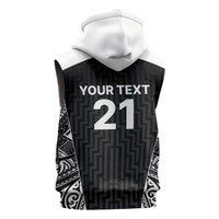 New Zealand Black Fern Custom Sleeveless Zip Hoodie Maori Tukutuku Black-white Motif - Polynesian Pride