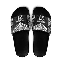 New Zealand Black Fern Custom Slide Sandals Maori Tukutuku Black-white Motif LT9 White - Polynesian Pride