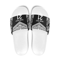 New Zealand Black Fern Custom Slide Sandals Maori Tukutuku Black-white Motif LT9 White - Polynesian Pride