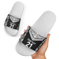 New Zealand Black Fern Custom Slide Sandals Maori Tukutuku Black-white Motif LT9 - Polynesian Pride