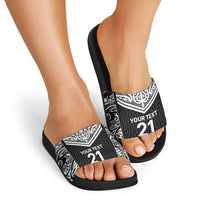New Zealand Black Fern Custom Slide Sandals Maori Tukutuku Black-white Motif LT9 - Polynesian Pride
