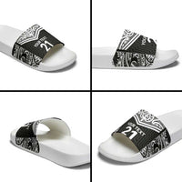 New Zealand Black Fern Custom Slide Sandals Maori Tukutuku Black-white Motif LT9 - Polynesian Pride