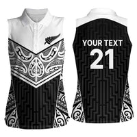 New Zealand Black Fern Custom Women Sleeveless Polo Shirt Maori Tukutuku Black-white Motif