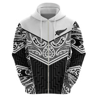 New Zealand Black Fern Custom Zip Hoodie Maori Tukutuku Black-white Motif
