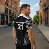 New Zealand Black Fern Custom Zipper Polo Shirt Maori Tukutuku Black-white Motif - Polynesian Pride