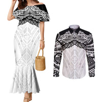 New Zealand Koru Fern Custom Couples Matching Mermaid Dress and Long Sleeve Button Shirt Simple Taniko Motif