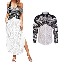 New Zealand Koru Fern Custom Couples Matching Summer Maxi Dress and Long Sleeve Button Shirt Simple Taniko Motif