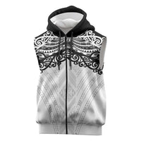 New Zealand Koru Fern Custom Sleeveless Zip Hoodie Simple Taniko Motif LT9 White - Polynesian Pride