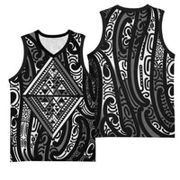 New Zealand Maori Taniko Basketball Jersey Black Kowhaiwhai Puhoro - Polynesian Pride