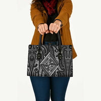 New Zealand Maori Taniko Leather Bag Black Kowhaiwhai Puhoro LT9 - Polynesian Pride