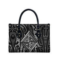 New Zealand Maori Taniko Leather Bag Black Kowhaiwhai Puhoro LT9 - Polynesian Pride