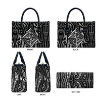 New Zealand Maori Taniko Leather Bag Black Kowhaiwhai Puhoro LT9 - Polynesian Pride