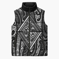 New Zealand Maori Taniko Sleeveless Puffer Jacket Black Kowhaiwhai Puhoro - Polynesian Pride