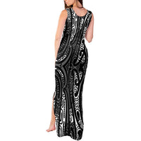New Zealand Maori Taniko Tank Maxi Dress Black Kowhaiwhai Puhoro