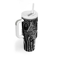 New Zealand Maori Taniko Tumbler With Handle Black Kowhaiwhai Puhoro