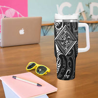 New Zealand Maori Taniko Tumbler With Handle Black Kowhaiwhai Puhoro