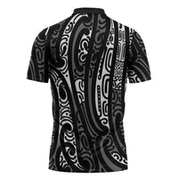 New Zealand Maori Taniko Zipper Polo Shirt Black Kowhaiwhai Puhoro - Polynesian Pride