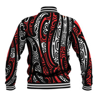 New Zealand Maori Taniko Baseball Jacket Red Kowhaiwhai Puhoro