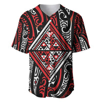 New Zealand Maori Taniko Baseball Jersey Red Kowhaiwhai Puhoro