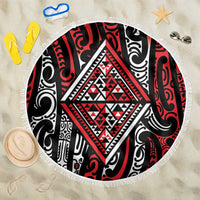 New Zealand Maori Taniko Beach Blanket Red Kowhaiwhai Puhoro