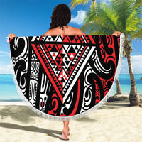 New Zealand Maori Taniko Beach Blanket Red Kowhaiwhai Puhoro