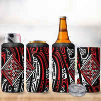New Zealand Maori Taniko 4 in 1 Can Cooler Tumbler Red Kowhaiwhai Puhoro