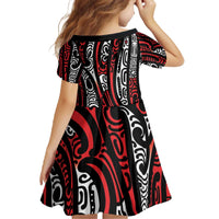 New Zealand Maori Taniko Family Matching Off The Shoulder Long Sleeve Dress and Hawaiian Shirt Red Kowhaiwhai Puhoro
