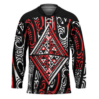 New Zealand Maori Taniko Hockey Jersey Red Kowhaiwhai Puhoro LT9 Unisex Red - Polynesian Pride