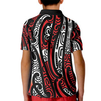 New Zealand Maori Taniko Kid Polo Shirt Red Kowhaiwhai Puhoro
